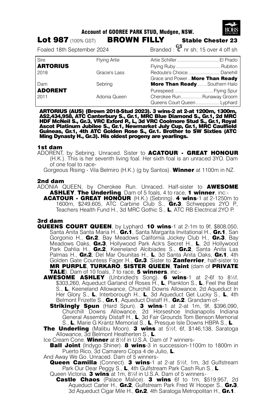 Pedigree - Lot 987