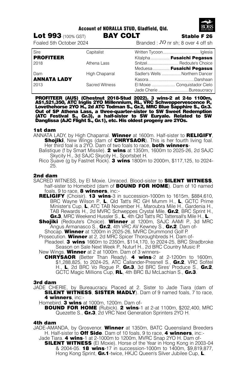 Pedigree - Lot 993