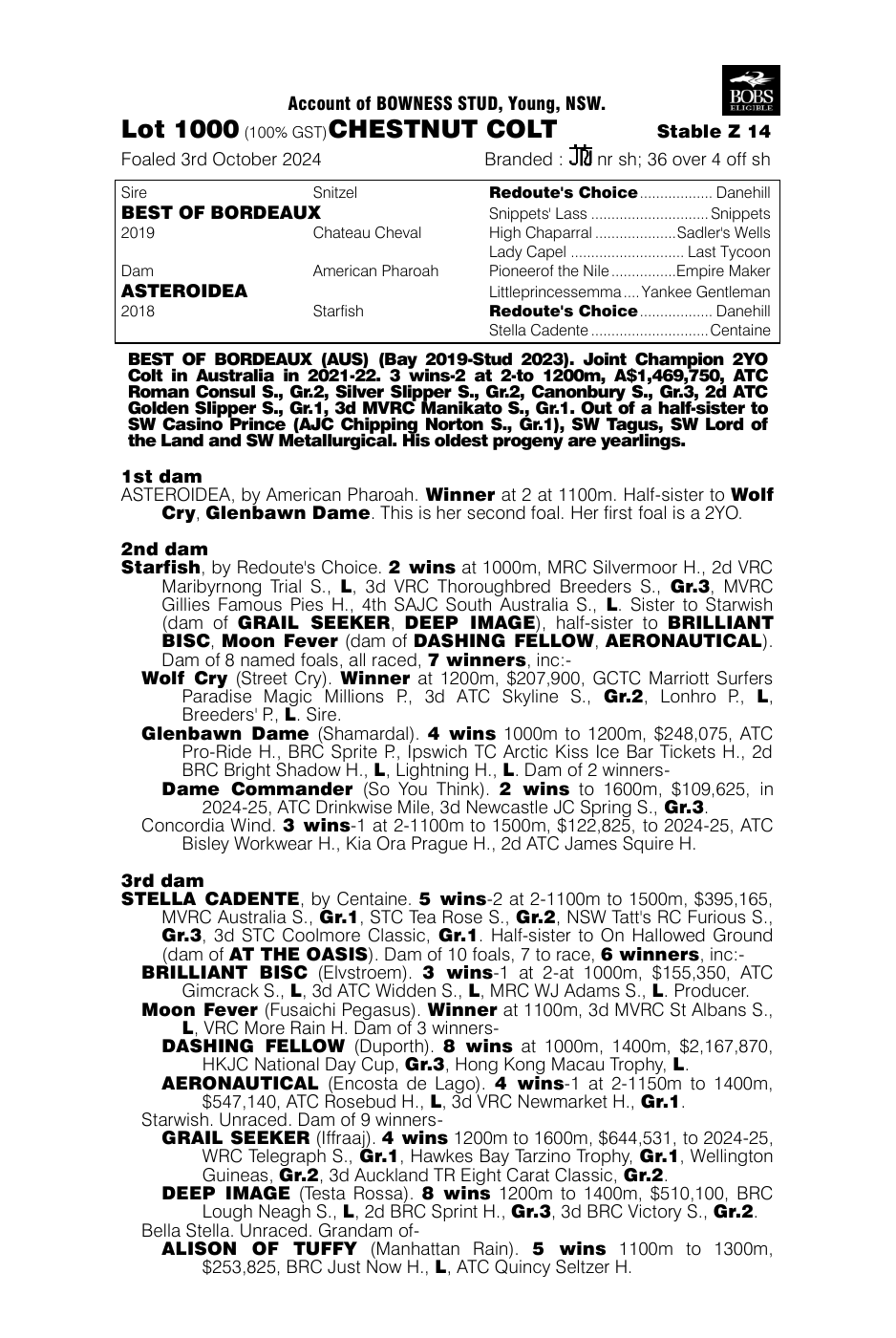 Pedigree - Lot 1000
