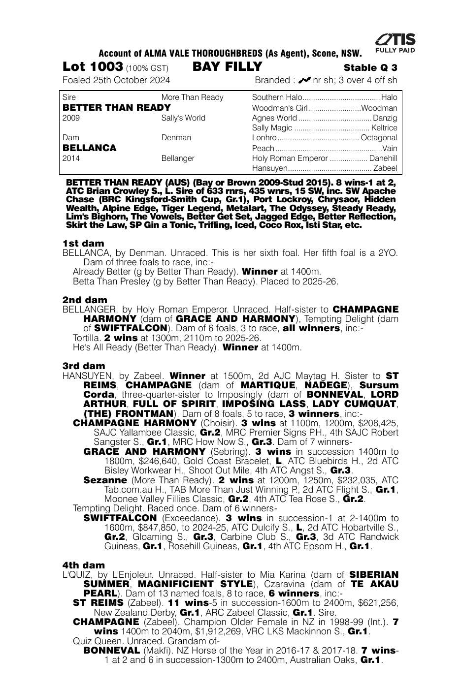 Pedigree - Lot 1003