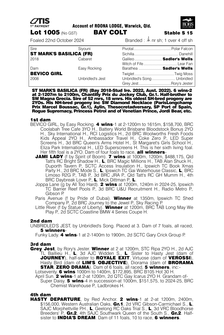 Pedigree - Lot 1005