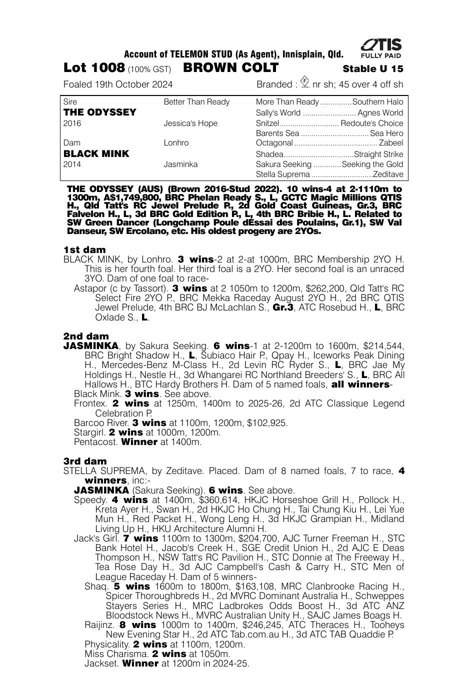 Pedigree - Lot 1008