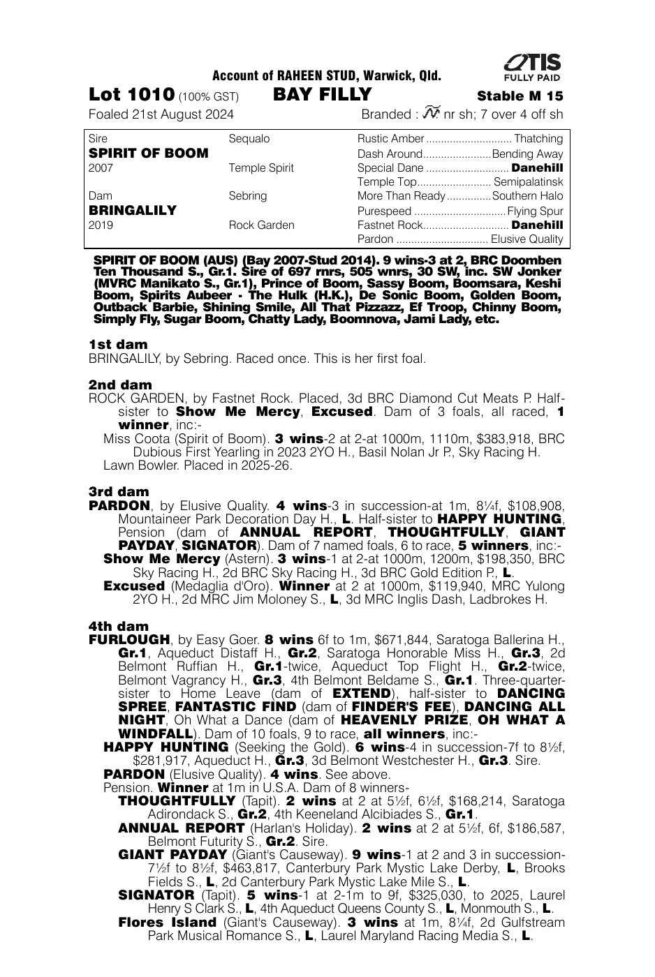 Pedigree - Lot 1010