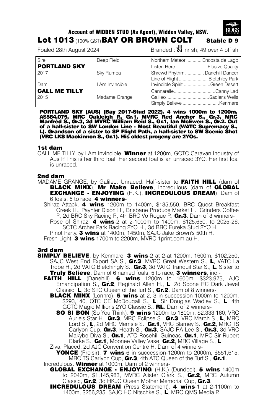 Pedigree - Lot 1013