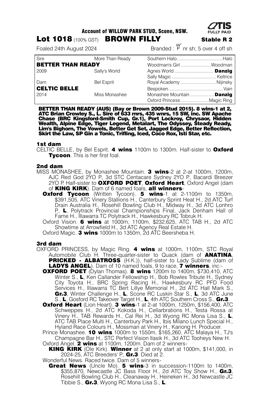 Pedigree - Lot 1018