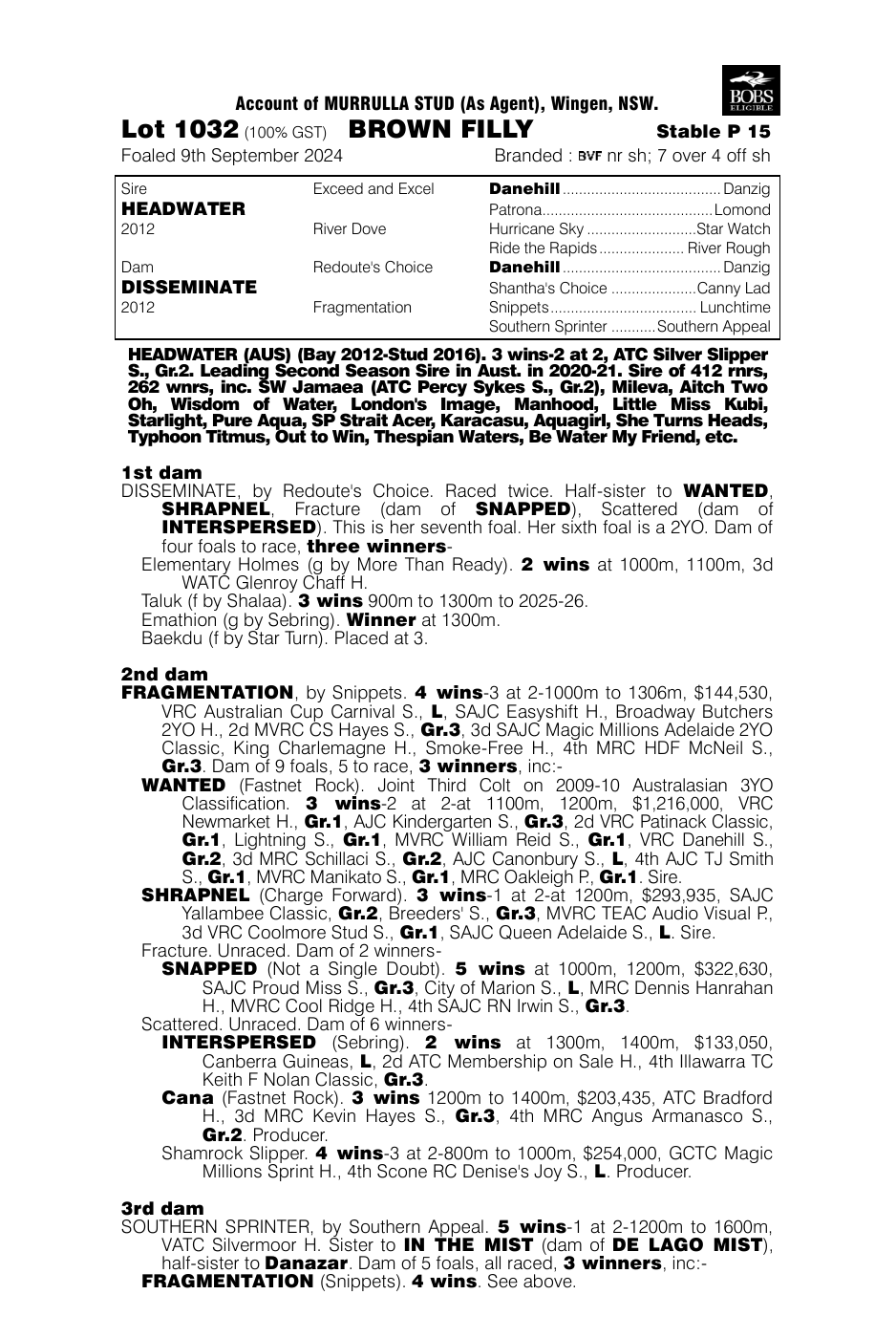 Pedigree - Lot 1032