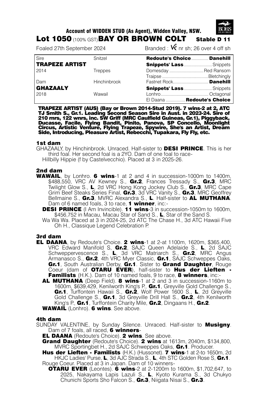 Pedigree - Lot 1050
