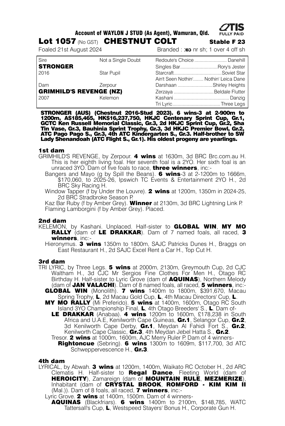 Pedigree - Lot 1057