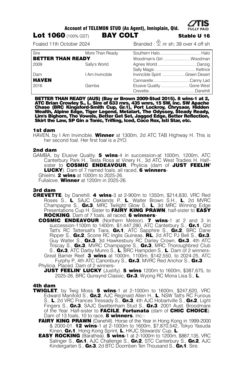Pedigree - Lot 1060