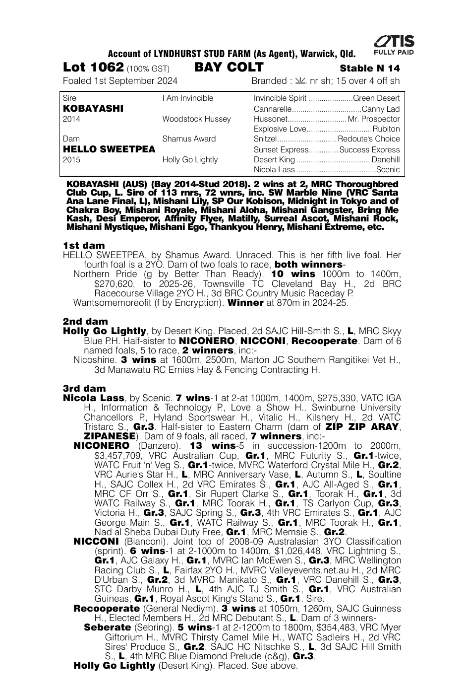 Pedigree - Lot 1062