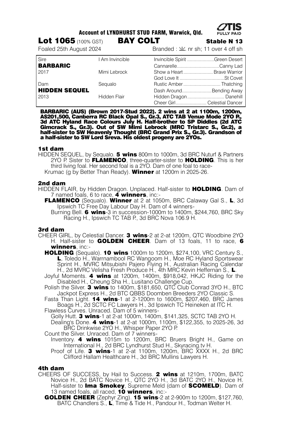 Pedigree - Lot 1065