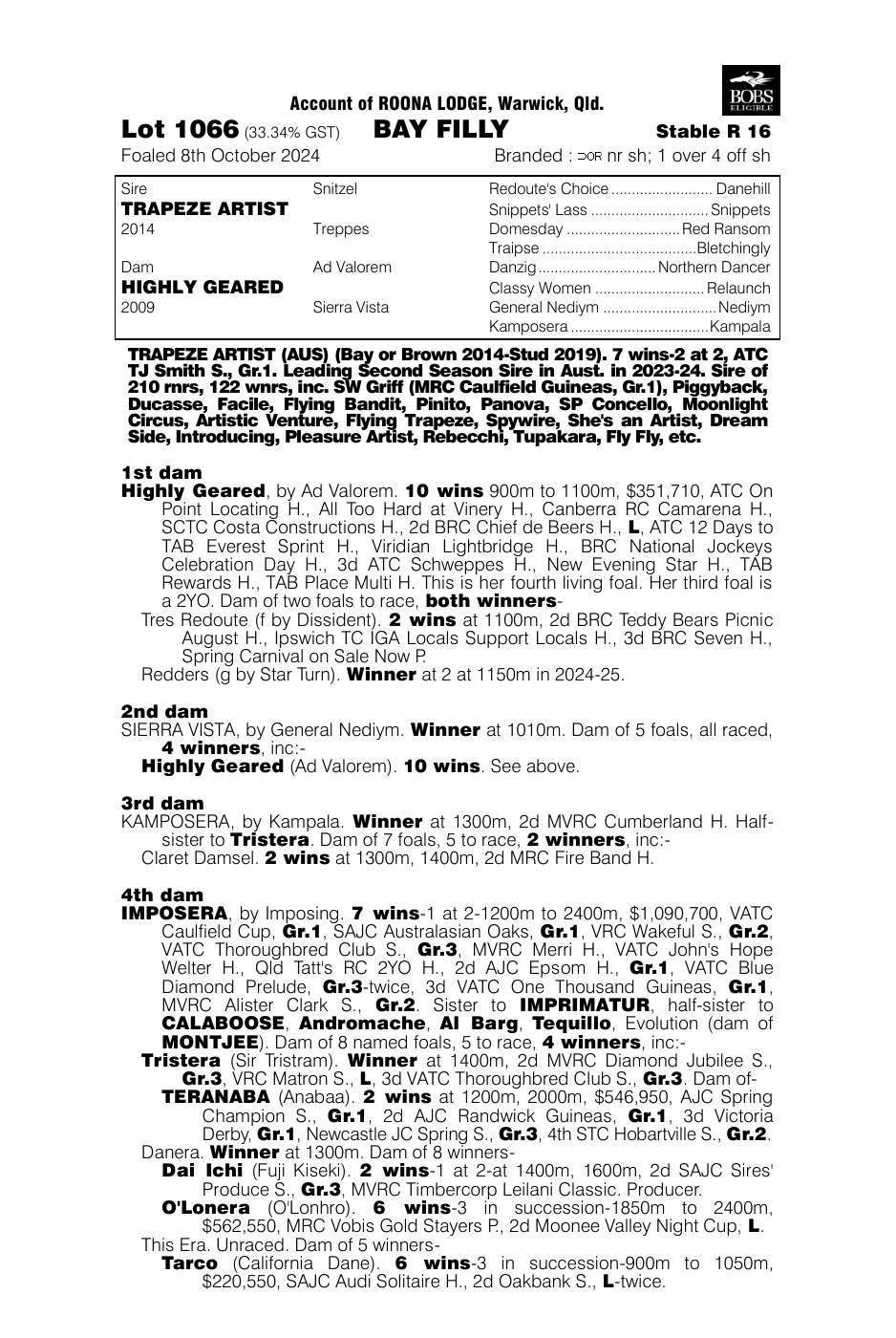 Pedigree - Lot 1066