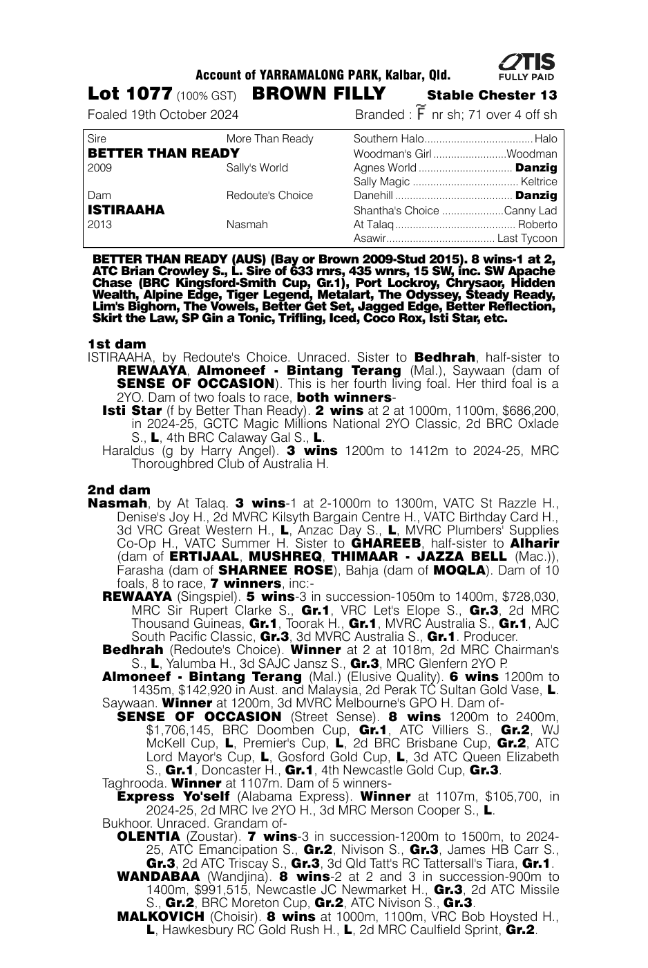 Pedigree - Lot 1077