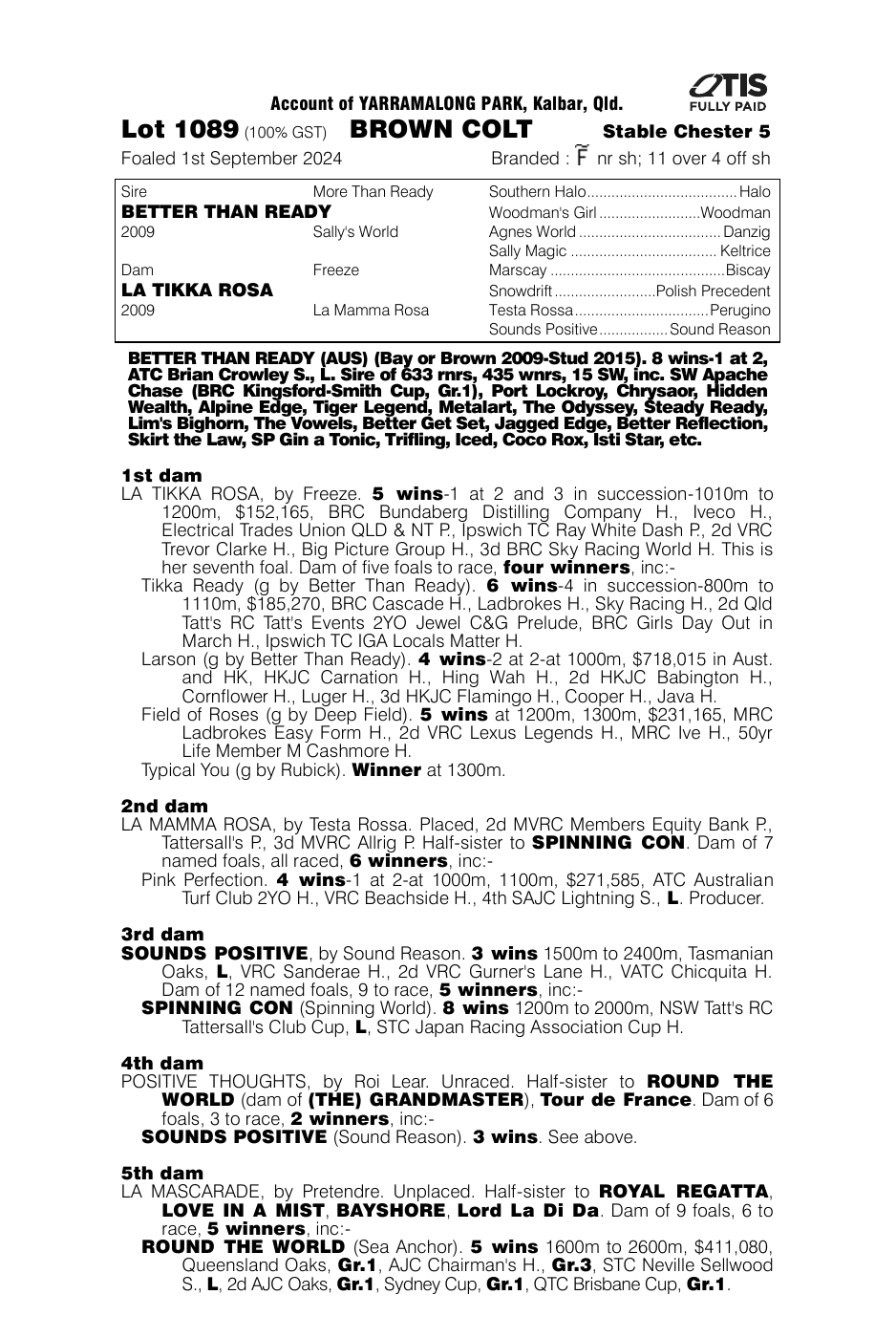Pedigree - Lot 1089