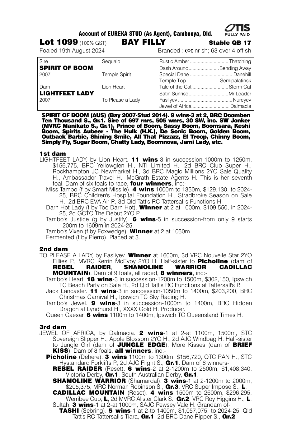 Pedigree - Lot 1099