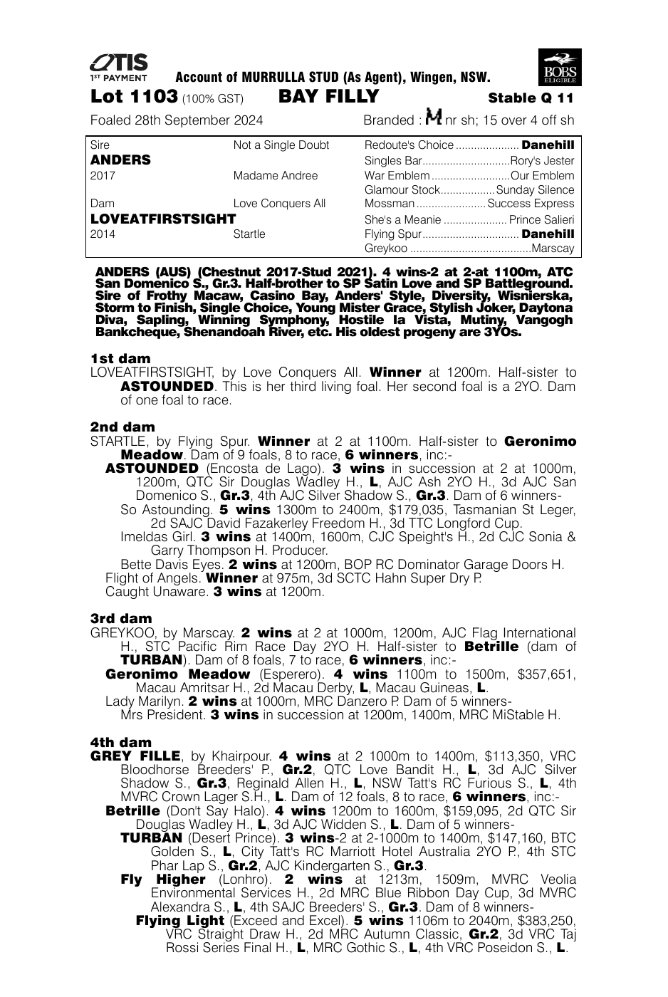 Pedigree - Lot 1103