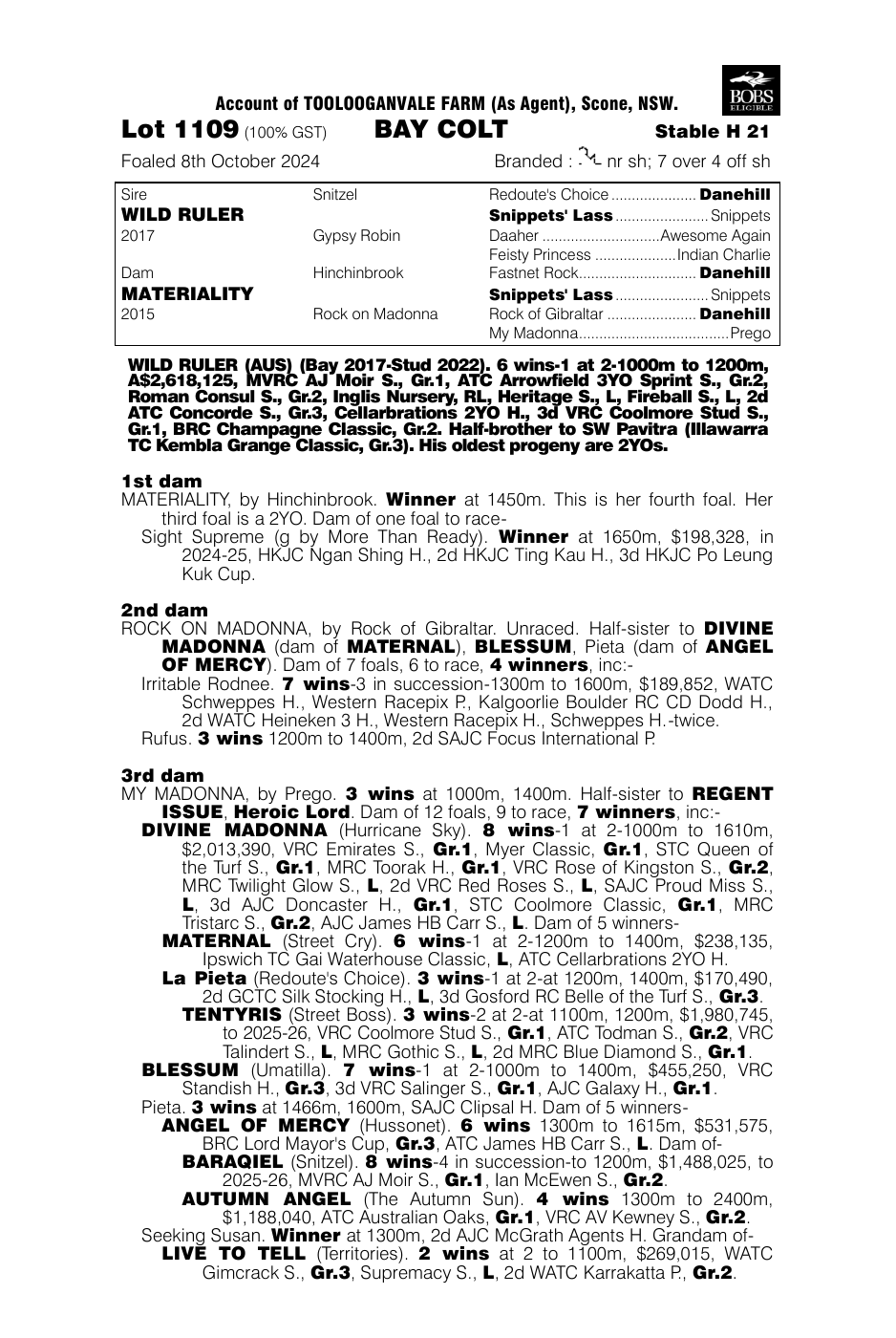 Pedigree - Lot 1109