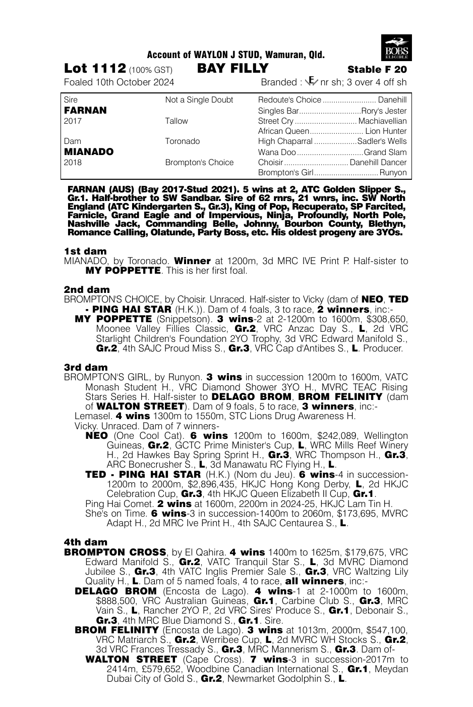 Pedigree - Lot 1112