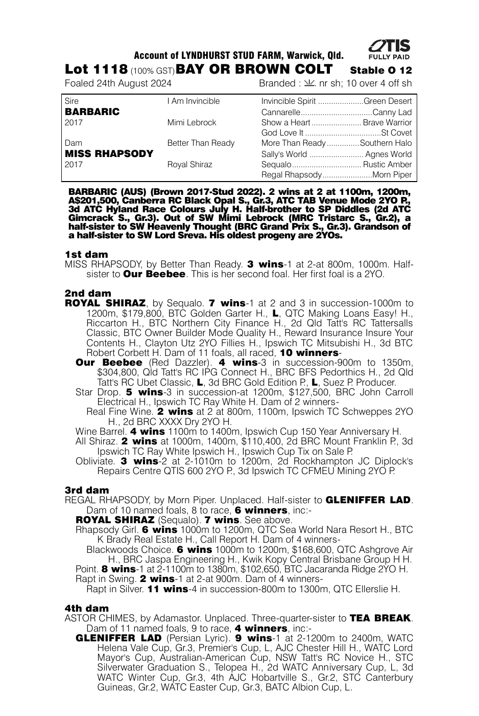 Pedigree - Lot 1118