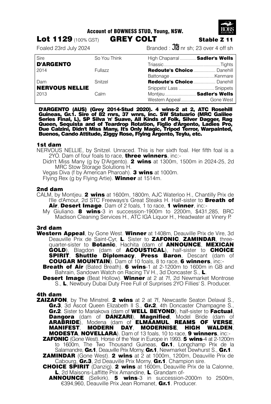 Pedigree - Lot 1129