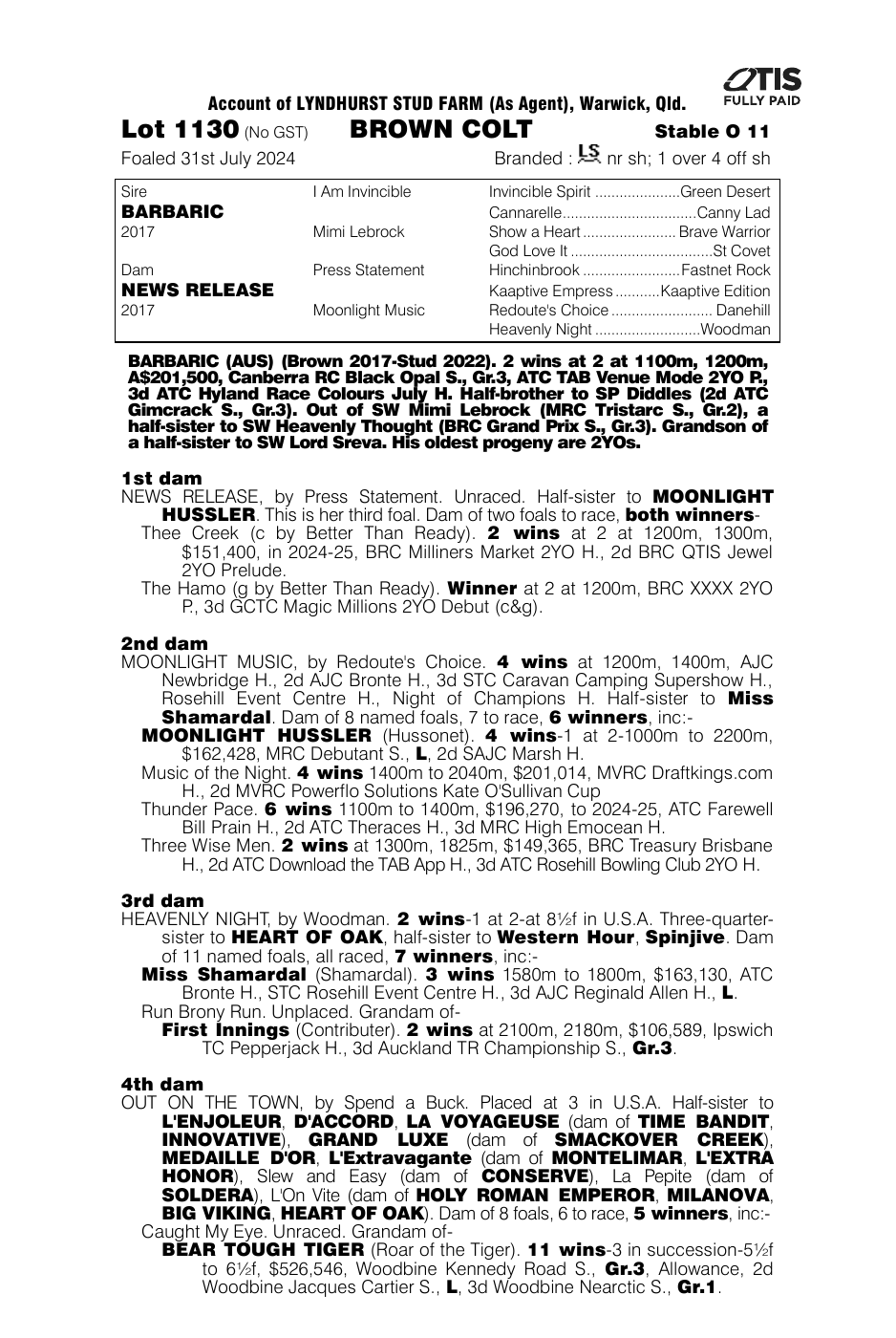 Pedigree - Lot 1130