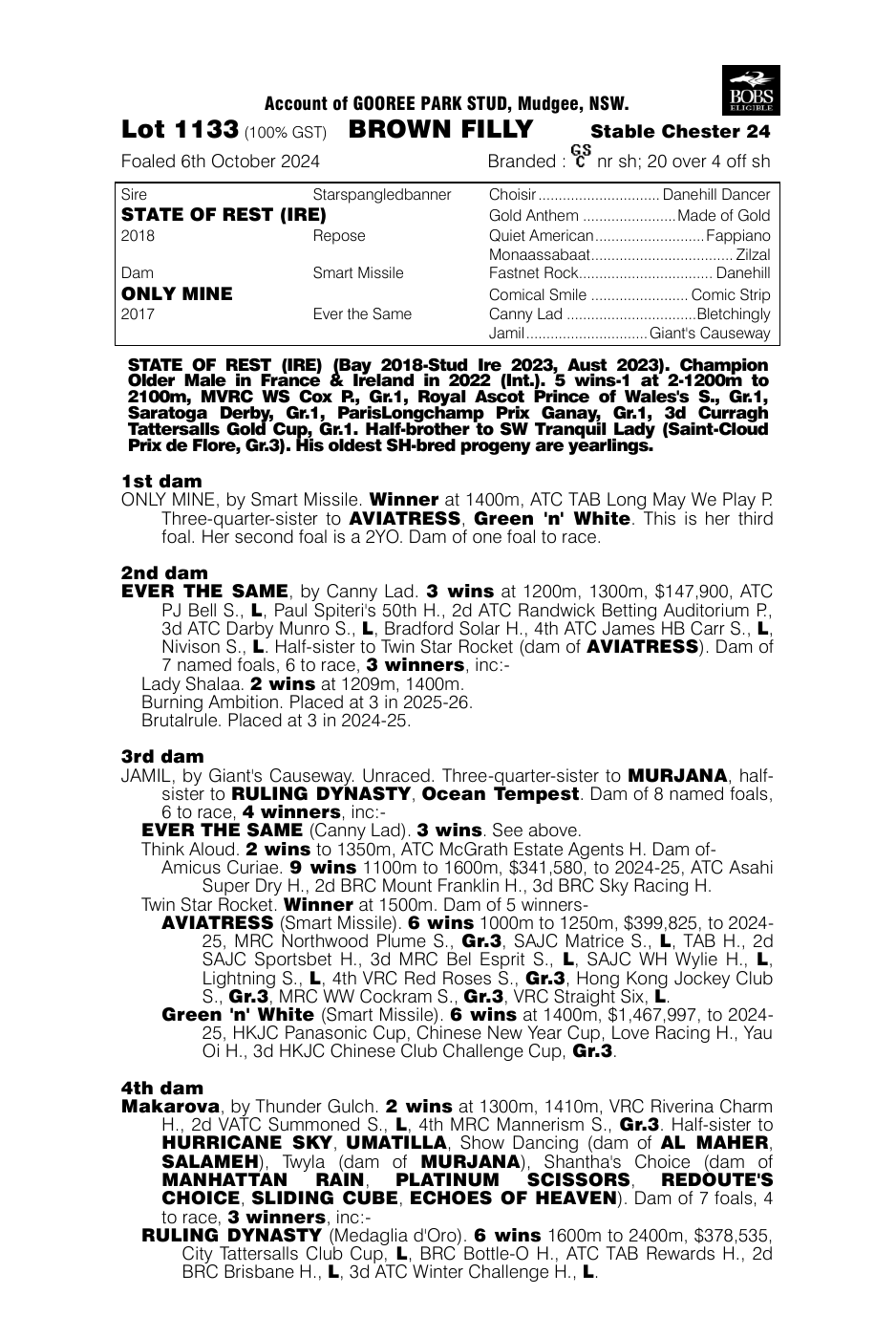 Pedigree - Lot 1133