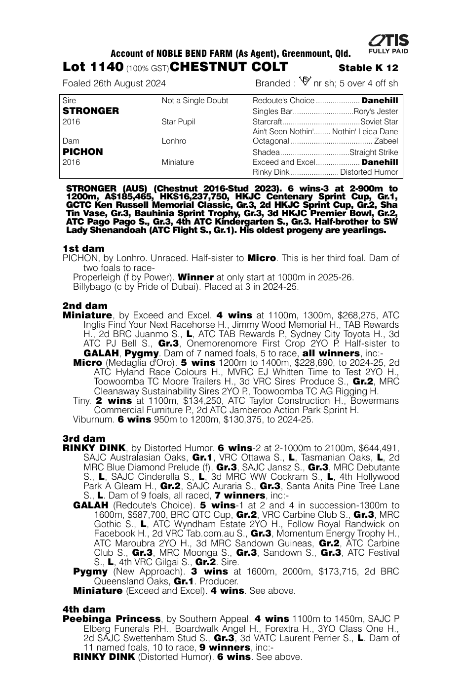 Pedigree - Lot 1140