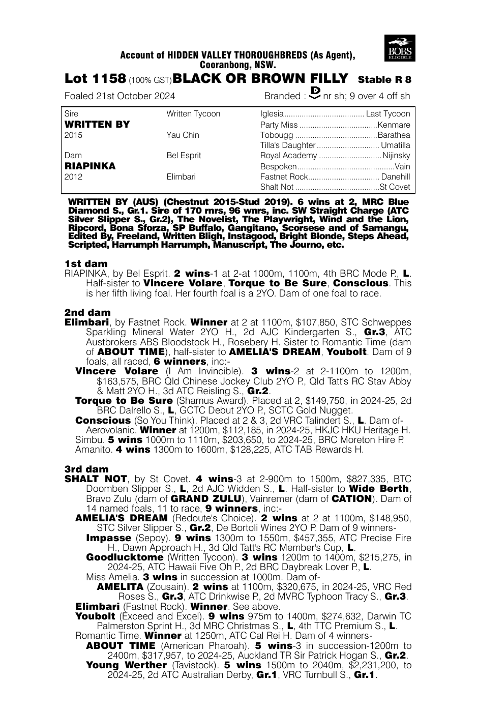 Pedigree - Lot 1158