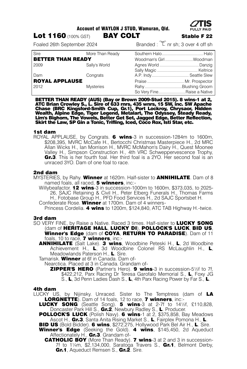 Pedigree - Lot 1160