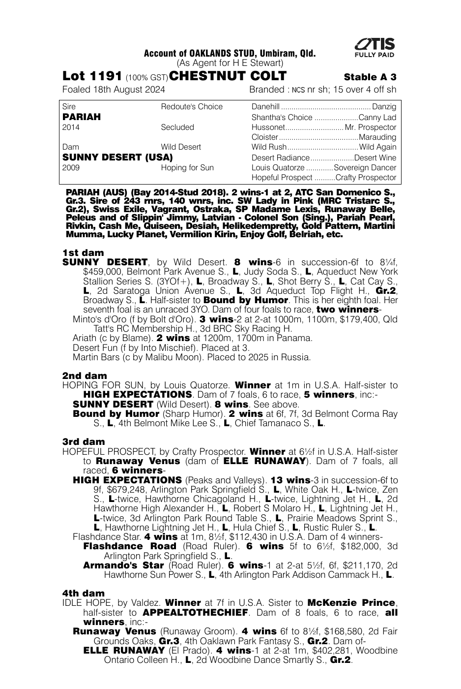 Pedigree - Lot 1191