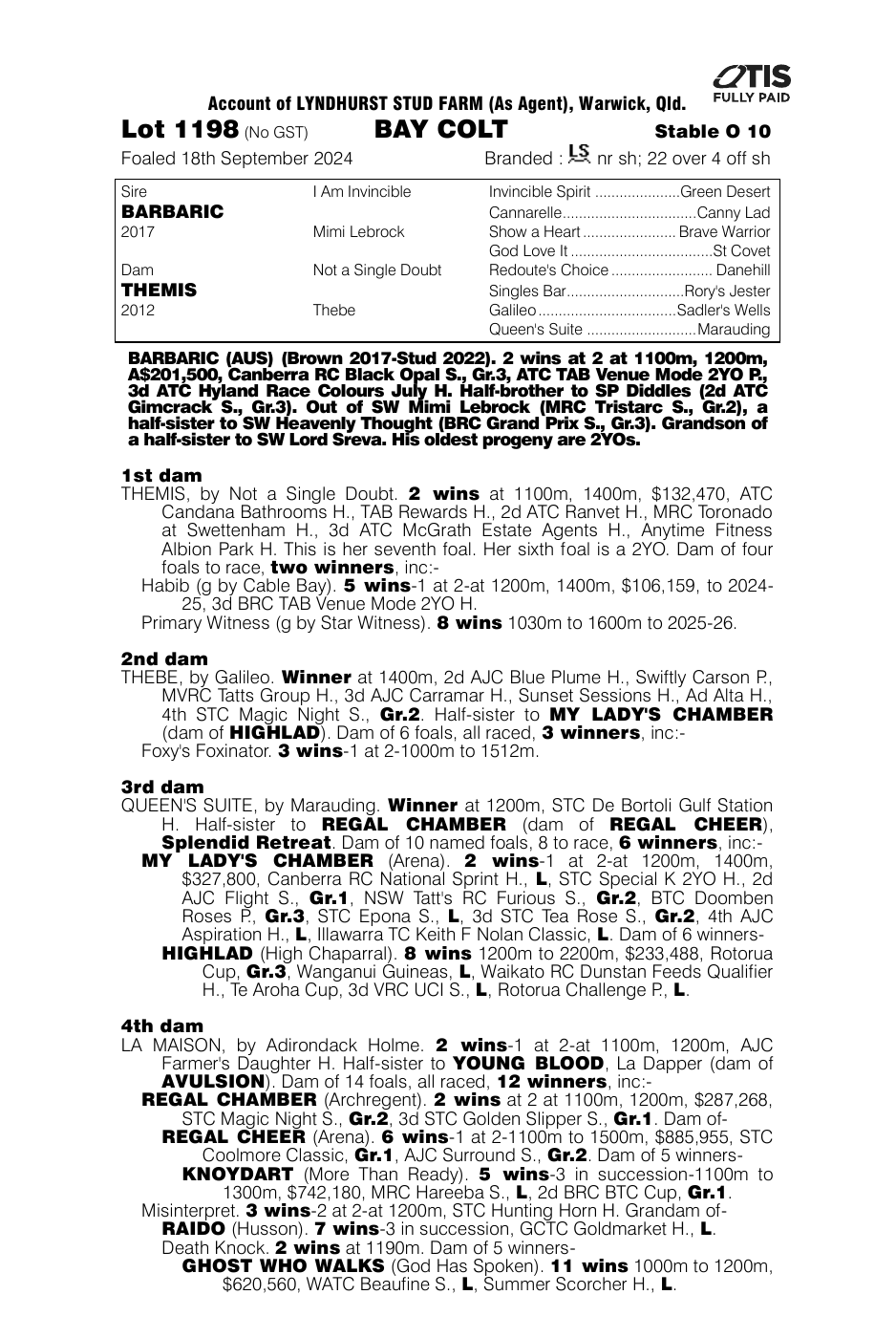 Pedigree - Lot 1198