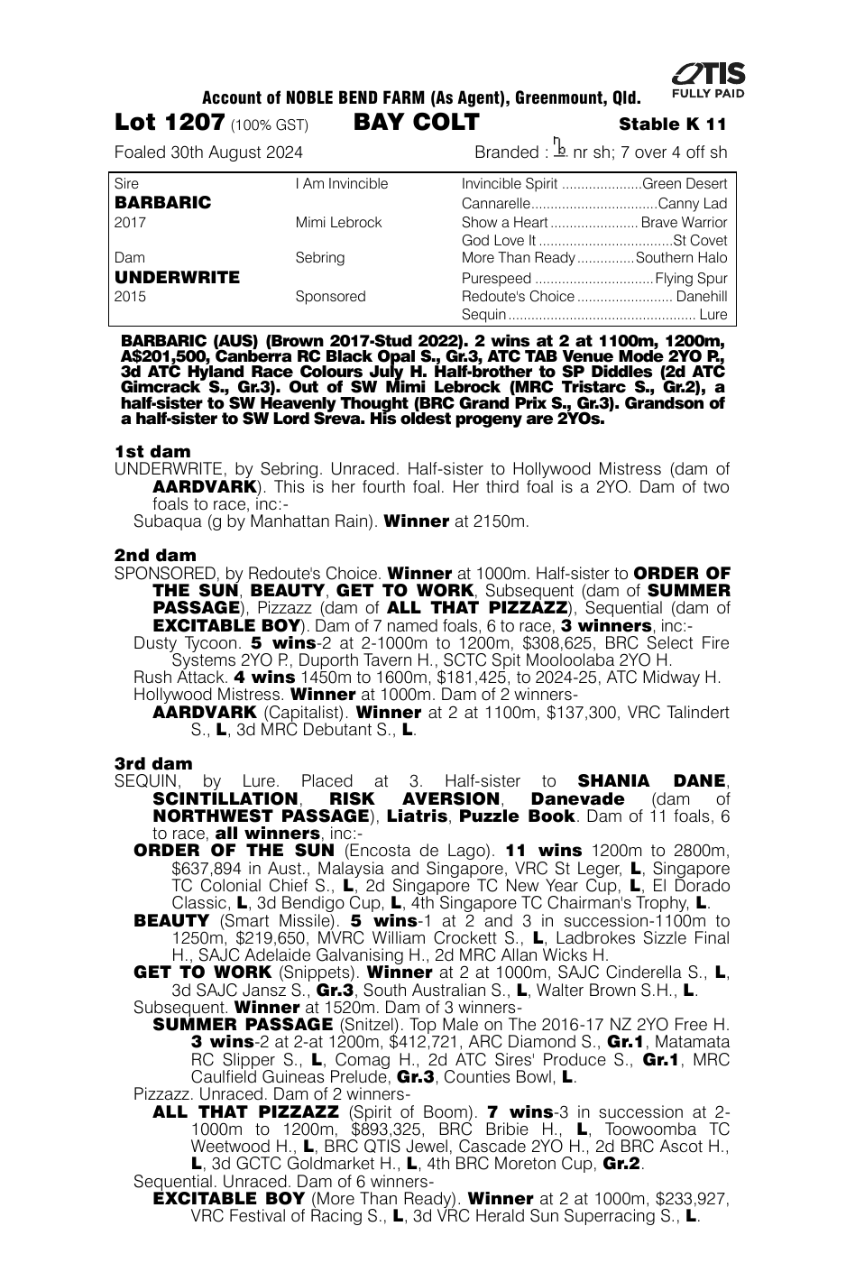 Pedigree - Lot 1207