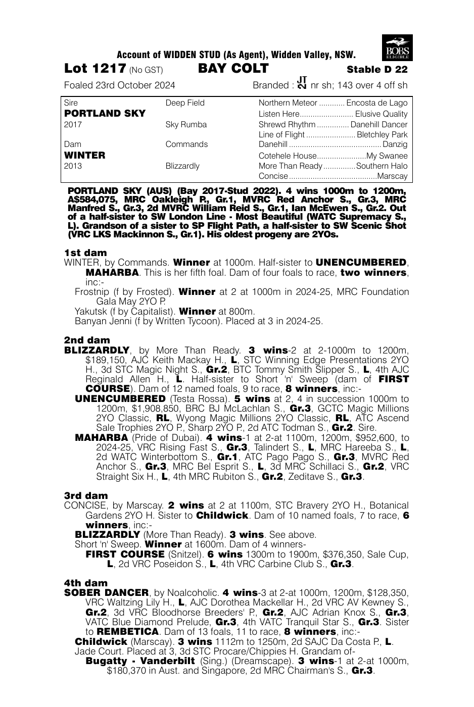 Pedigree - Lot 1217