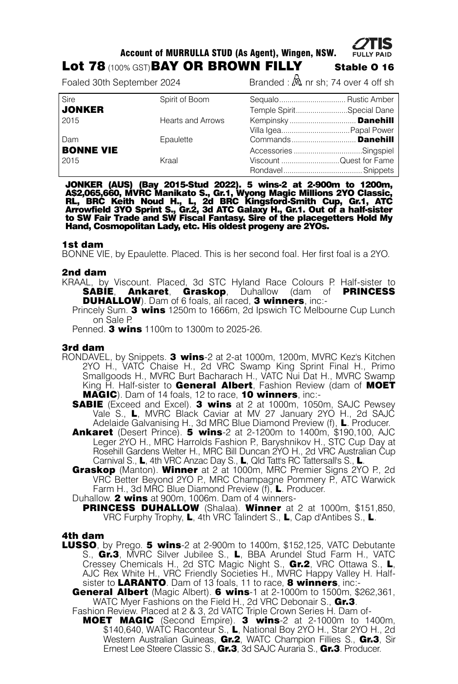 Pedigree - Lot 78