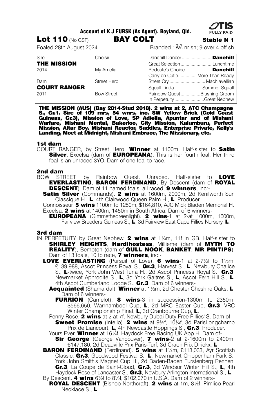 Pedigree - Lot 110