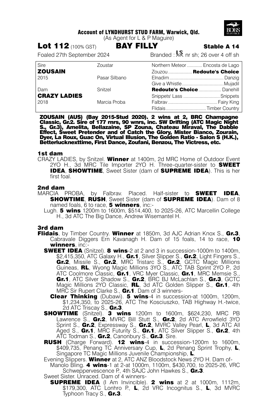 Pedigree - Lot 112