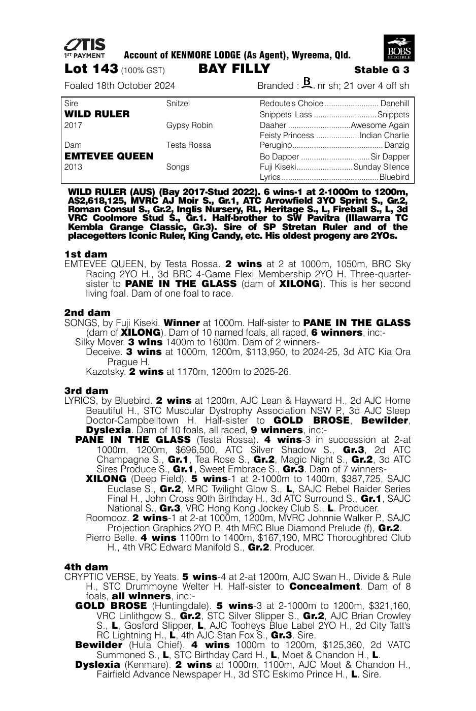 Pedigree - Lot 143