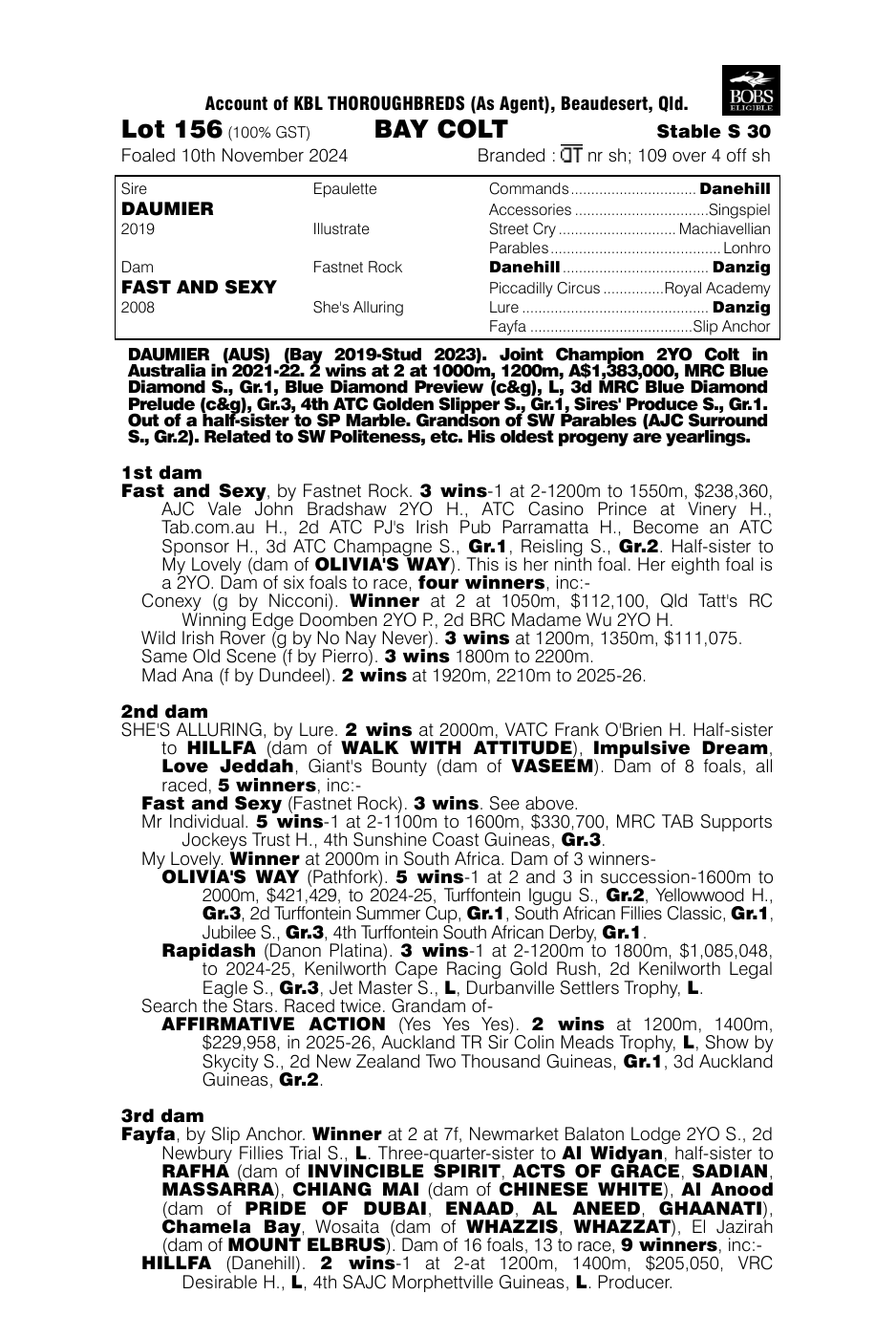Pedigree - Lot 156