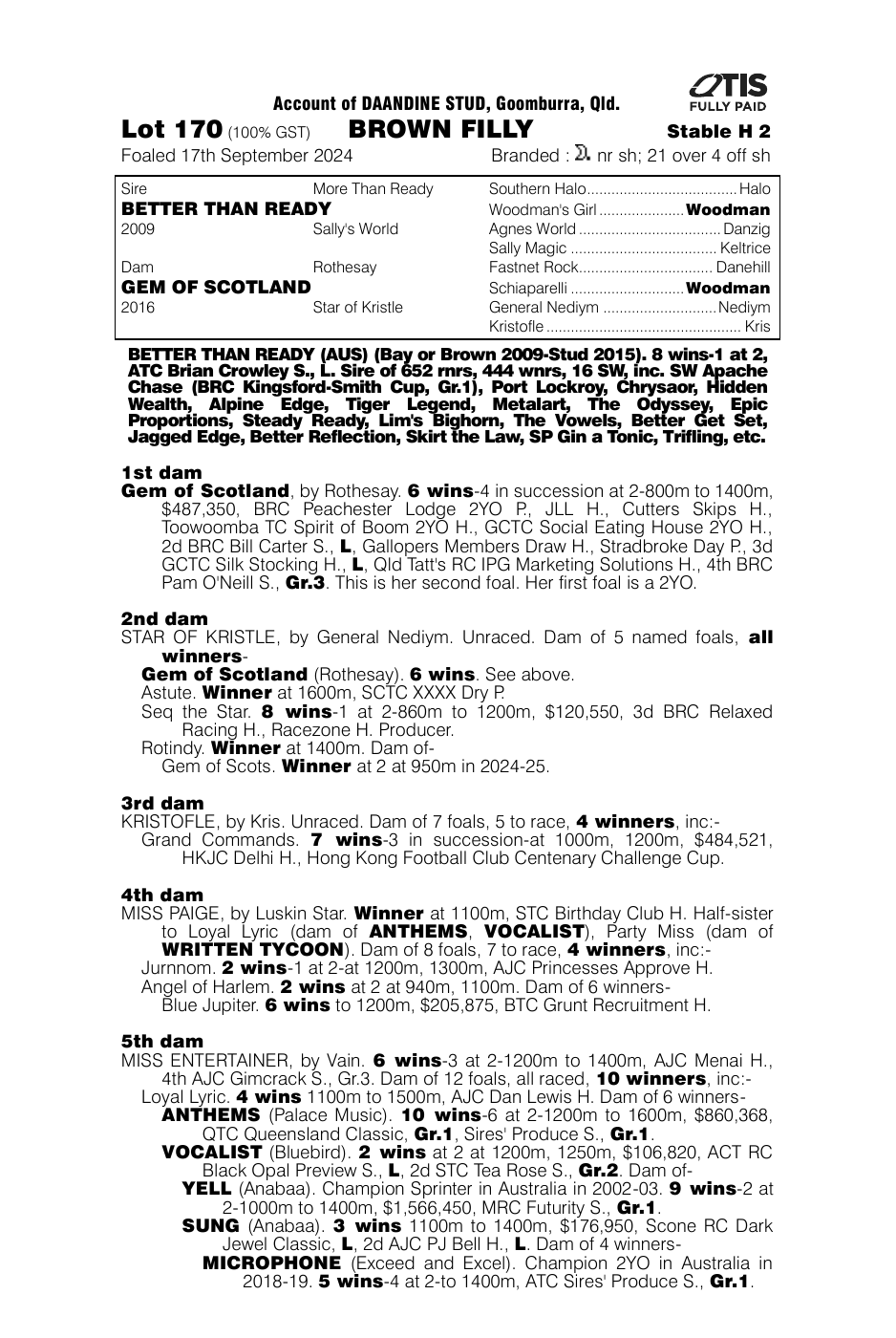 Pedigree - Lot 170