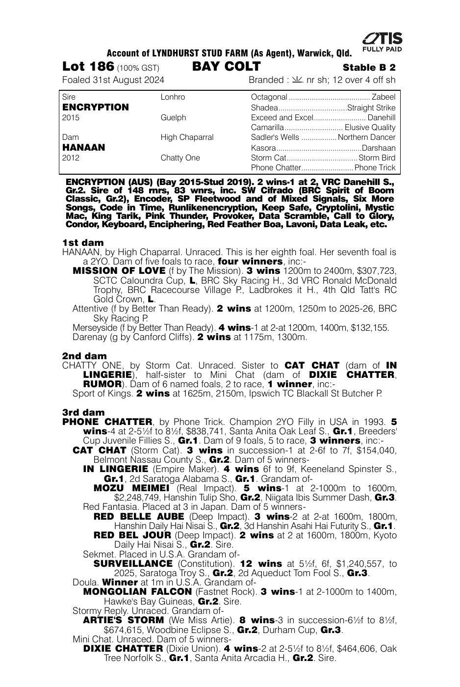 Pedigree - Lot 186