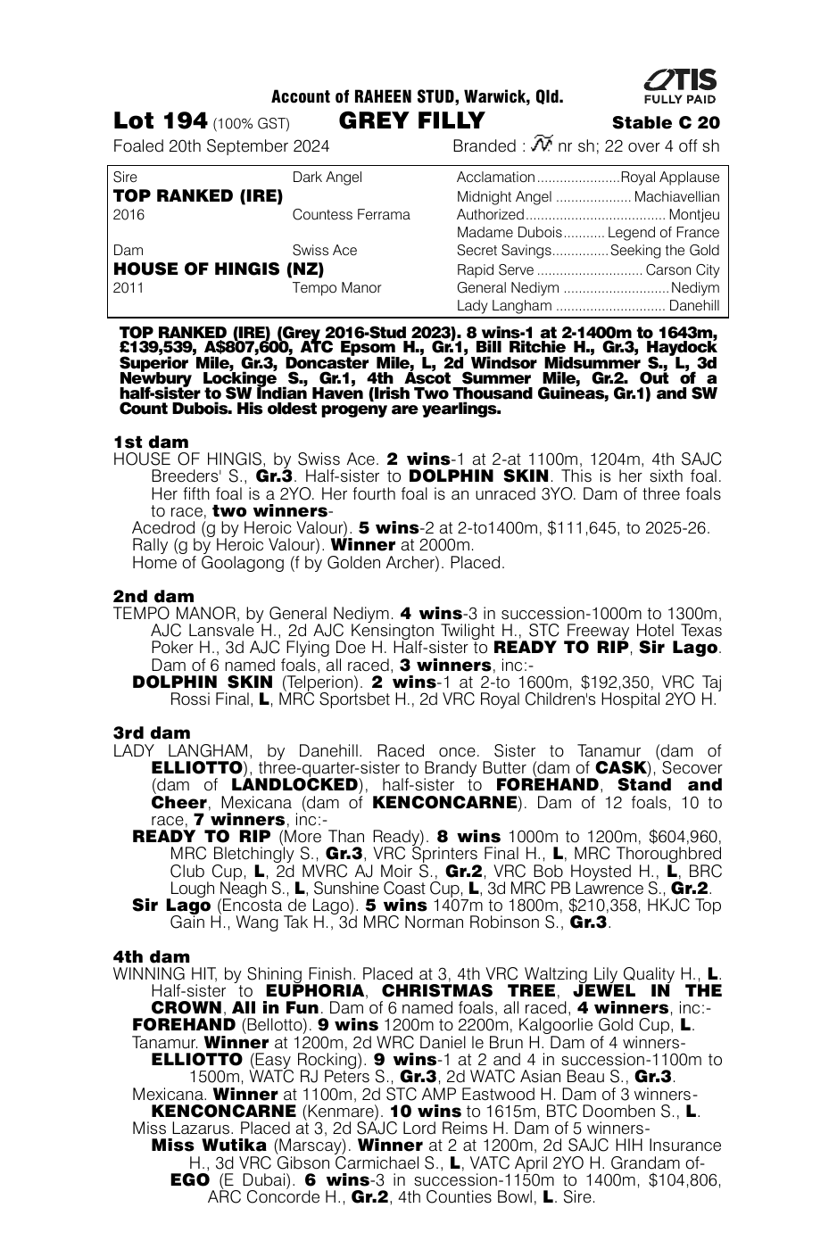 Pedigree - Lot 194