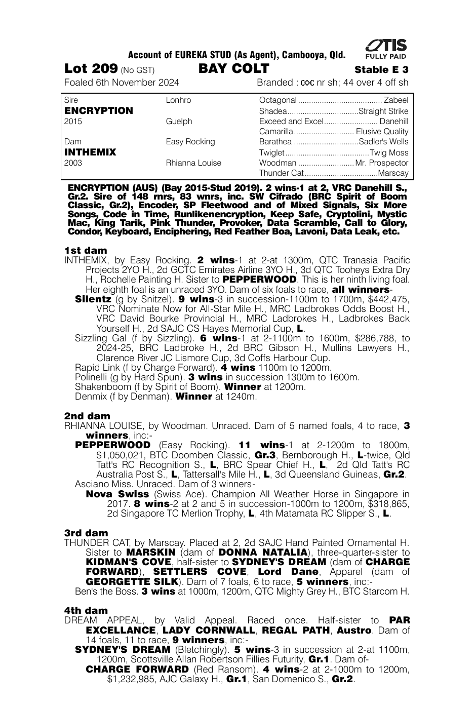 Pedigree - Lot 209