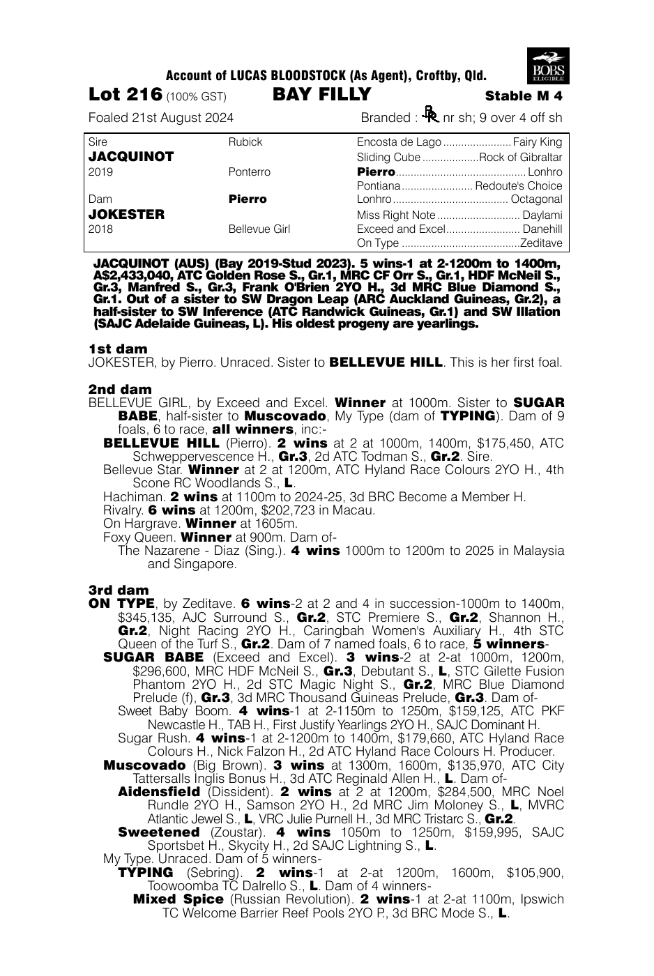 Pedigree - Lot 216