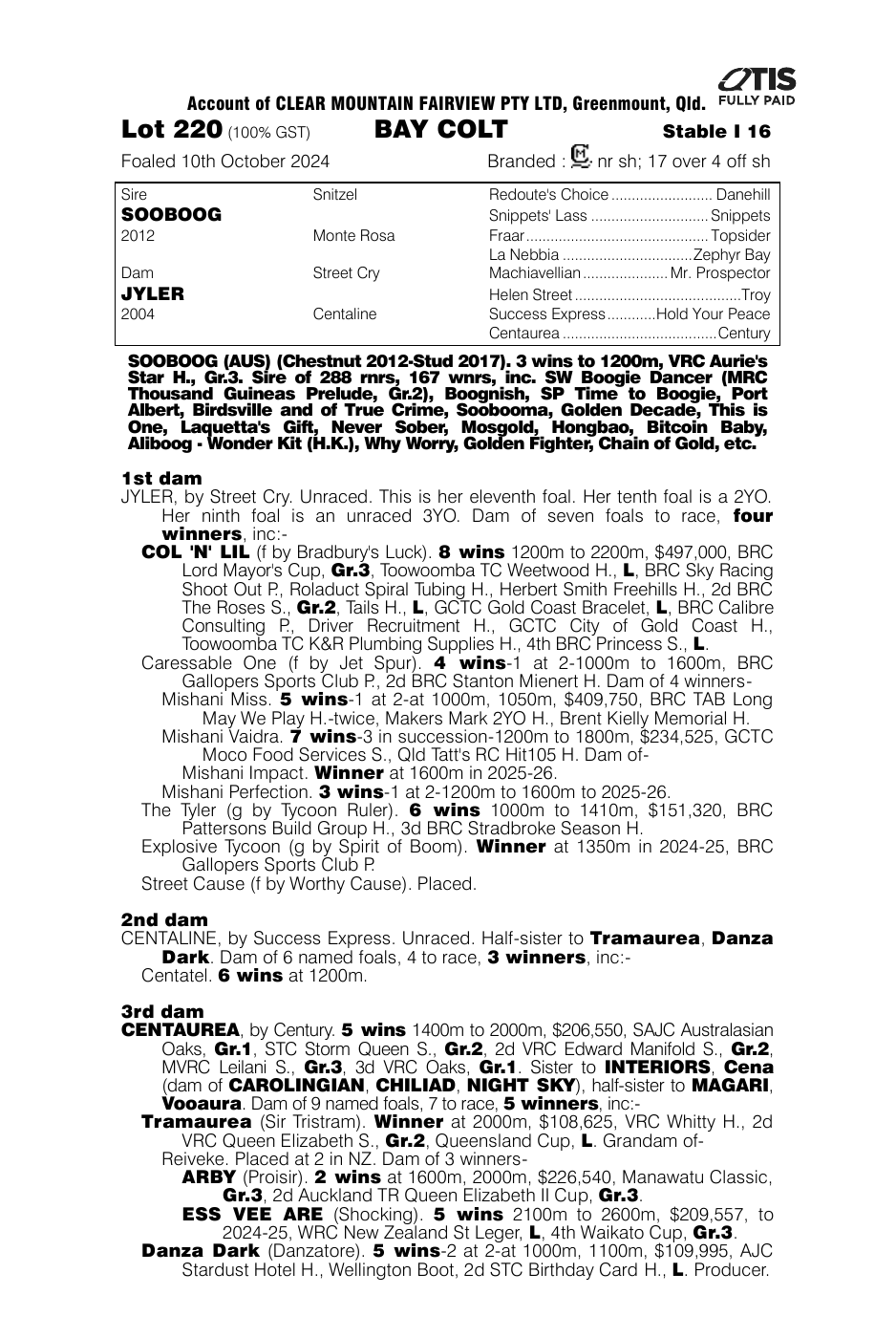 Pedigree - Lot 220