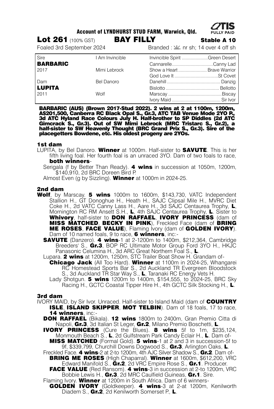 Pedigree - Lot 261
