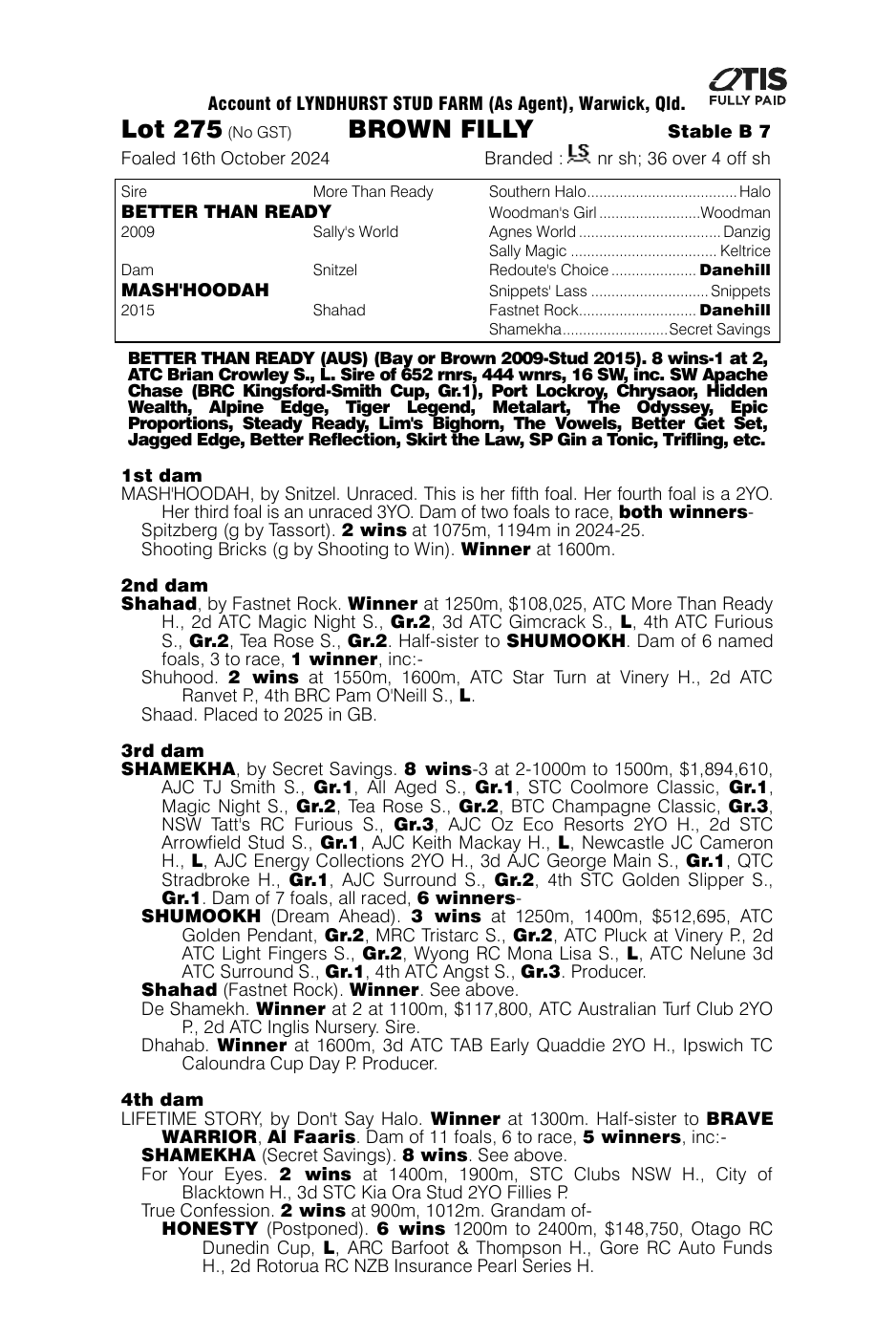 Pedigree - Lot 275