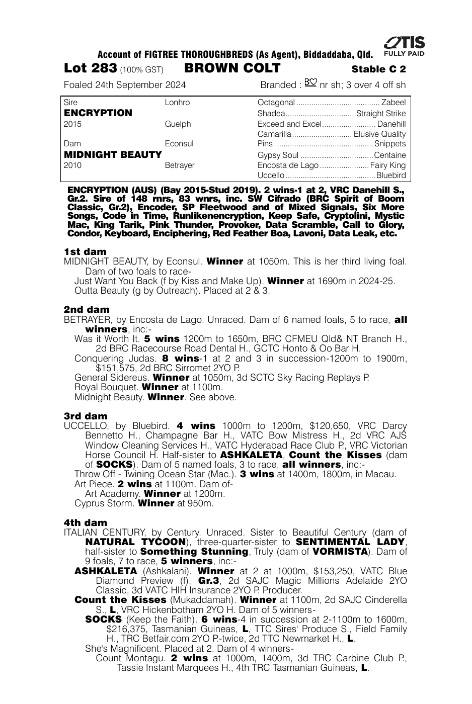 Pedigree - Lot 283