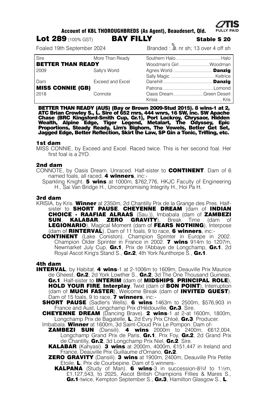 Pedigree - Lot 289