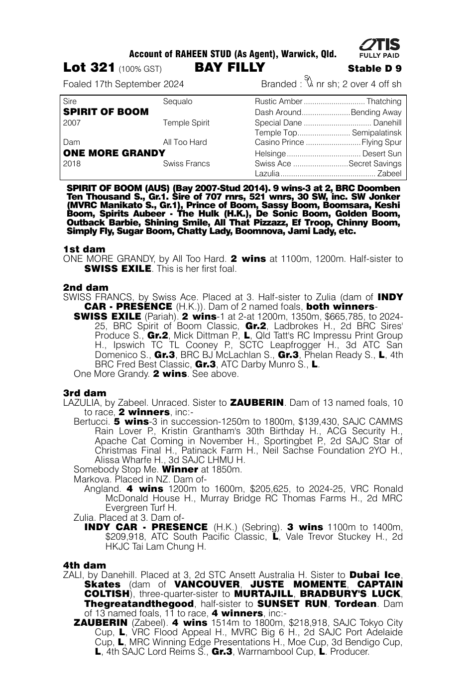 Pedigree - Lot 321