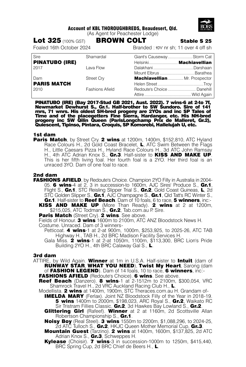 Pedigree - Lot 325